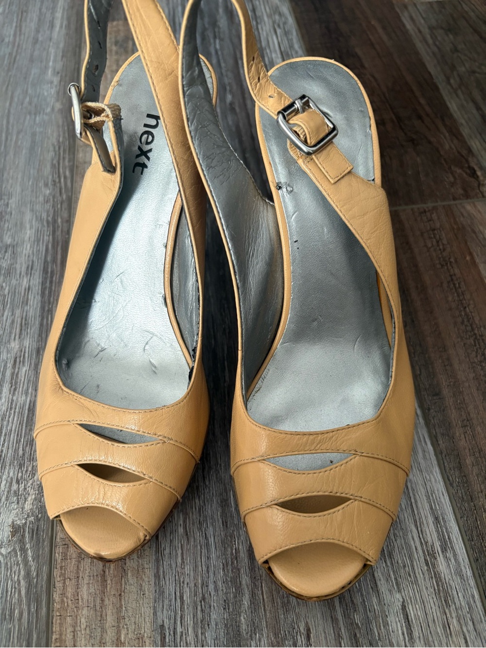 next Women’s Mustard Tan Open-Toe Slingback Heels